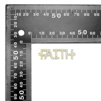 Gold Clear CZ Faith Word Connector Charm Pendant, Sku#A358