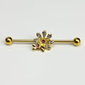 14G Clear Gem Gold Tone Classic Bee Flower Industrial Barbell 38mm