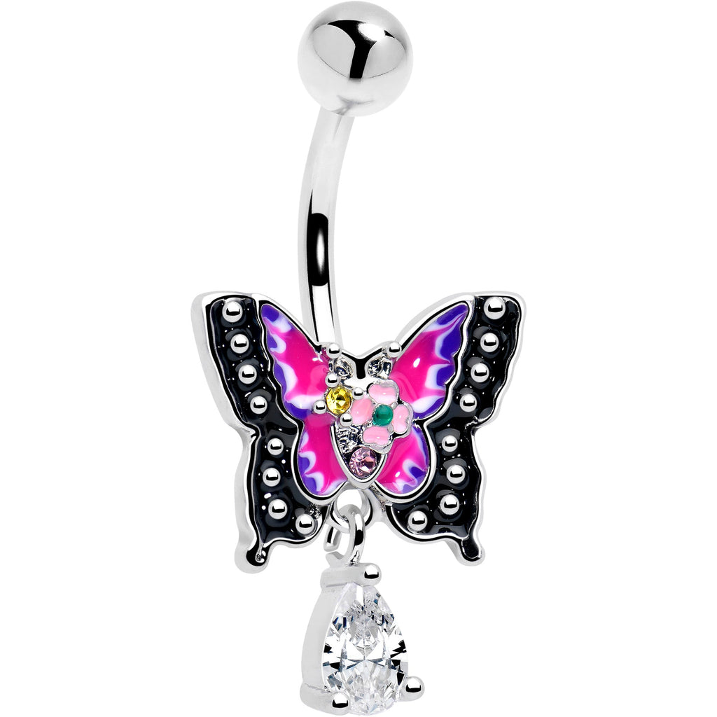Clear Yellow Green Gem Exotic Butterfly Dangle Belly Ring
