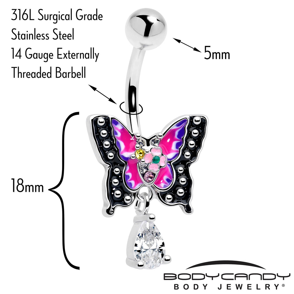 Clear Yellow Green Gem Exotic Butterfly Dangle Belly Ring
