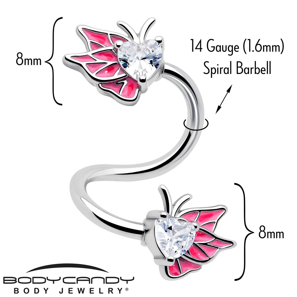 Clear Gem Butterflies Pink Spiral Twister Belly Ring
