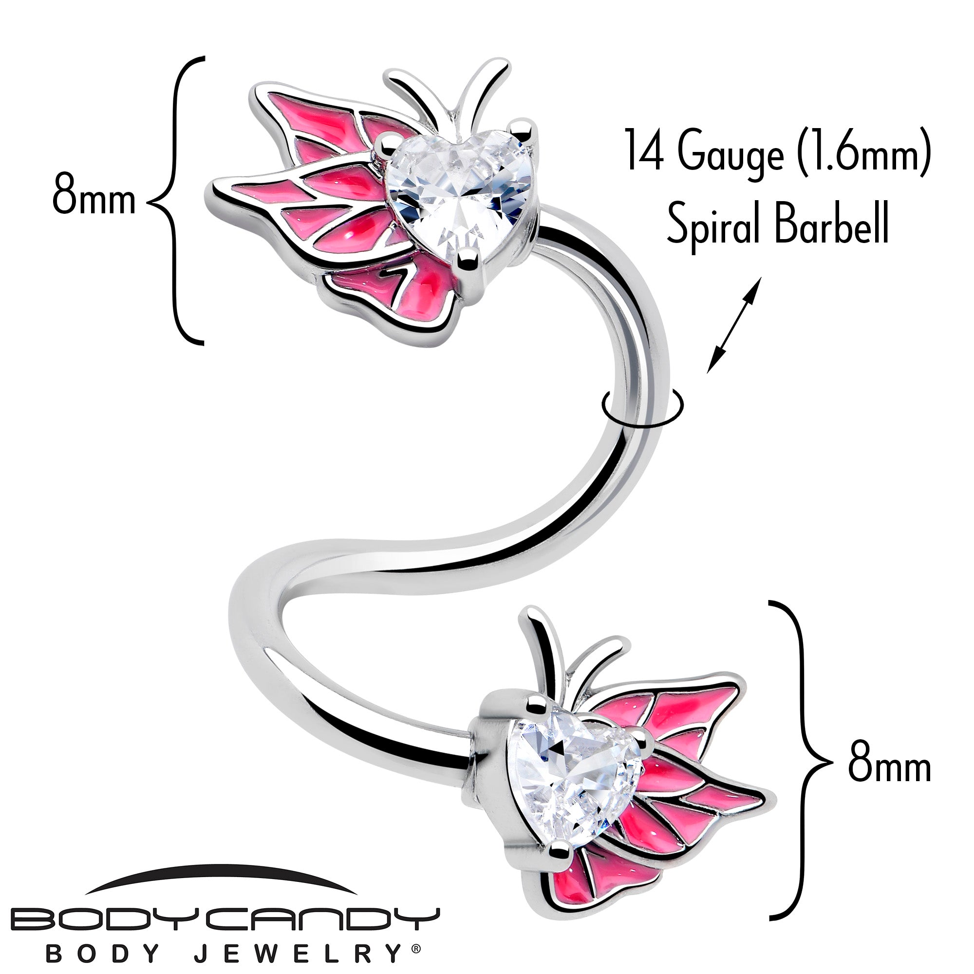 Clear Gem Butterflies Pink Spiral Twister Belly Ring