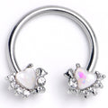 16G 3/8 White Faux Opal Sunny Heart Horseshoe Circular Barbell