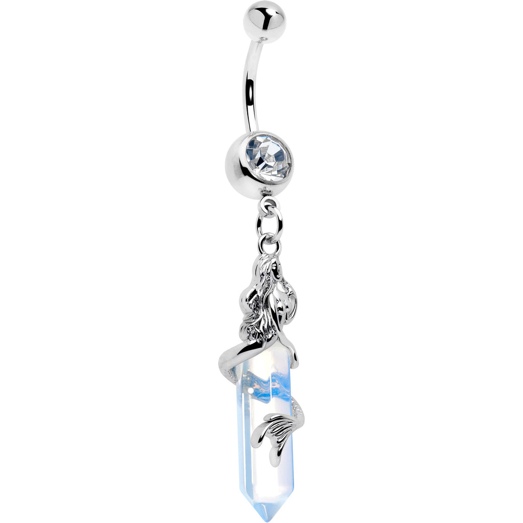 Clear Gem Mermaid Rider Dangle Belly Ring