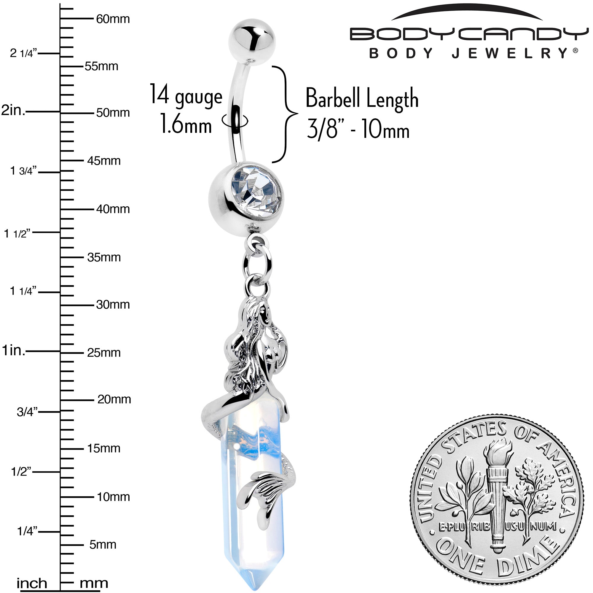 Clear Gem Mermaid Rider Dangle Belly Ring