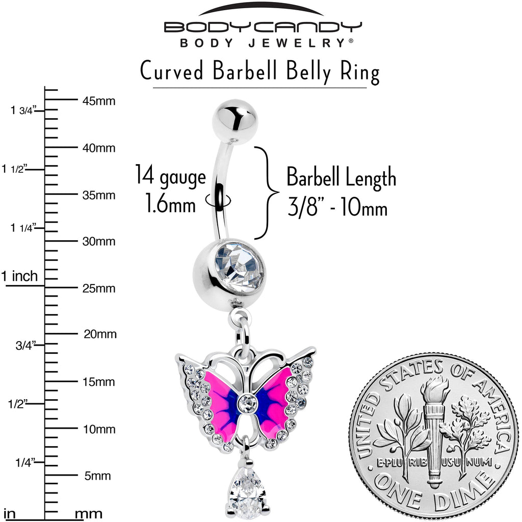 Clear Gem Drop Butterfly Pink Blue Dangle Belly Ring