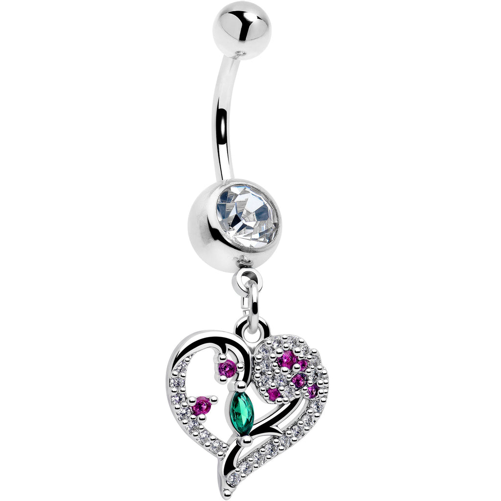 Emerald Passion CZ Gem Heart Dangle Belly Ring