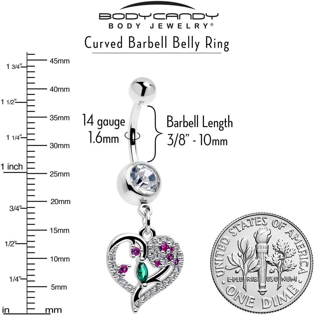 Emerald Passion CZ Gem Heart Dangle Belly Ring