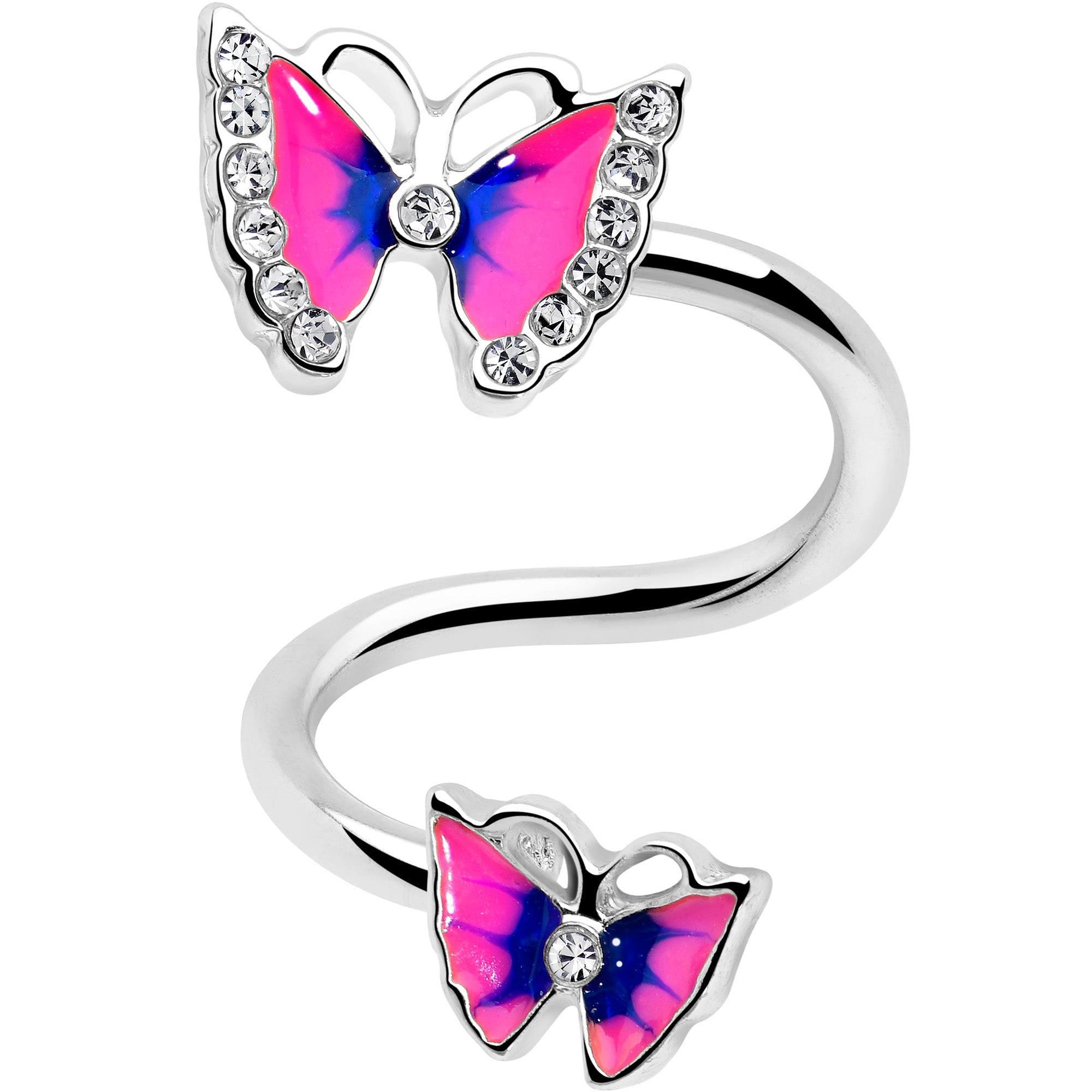Clear Gem Butterfly Pink Blue Spiral Twister Belly Ring