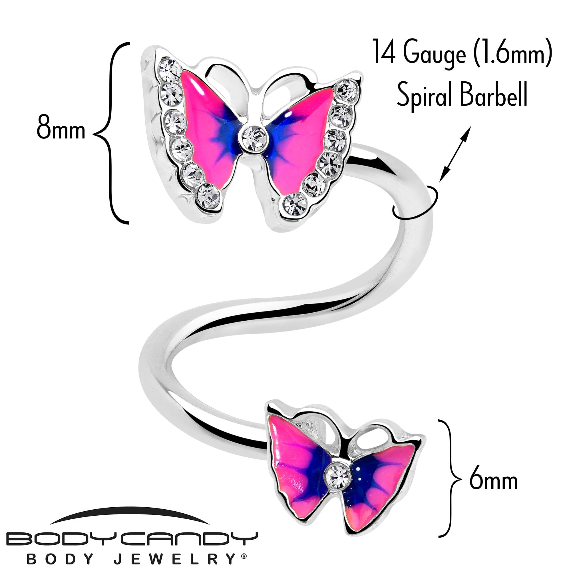 Clear Gem Butterfly Pink Blue Spiral Twister Belly Ring
