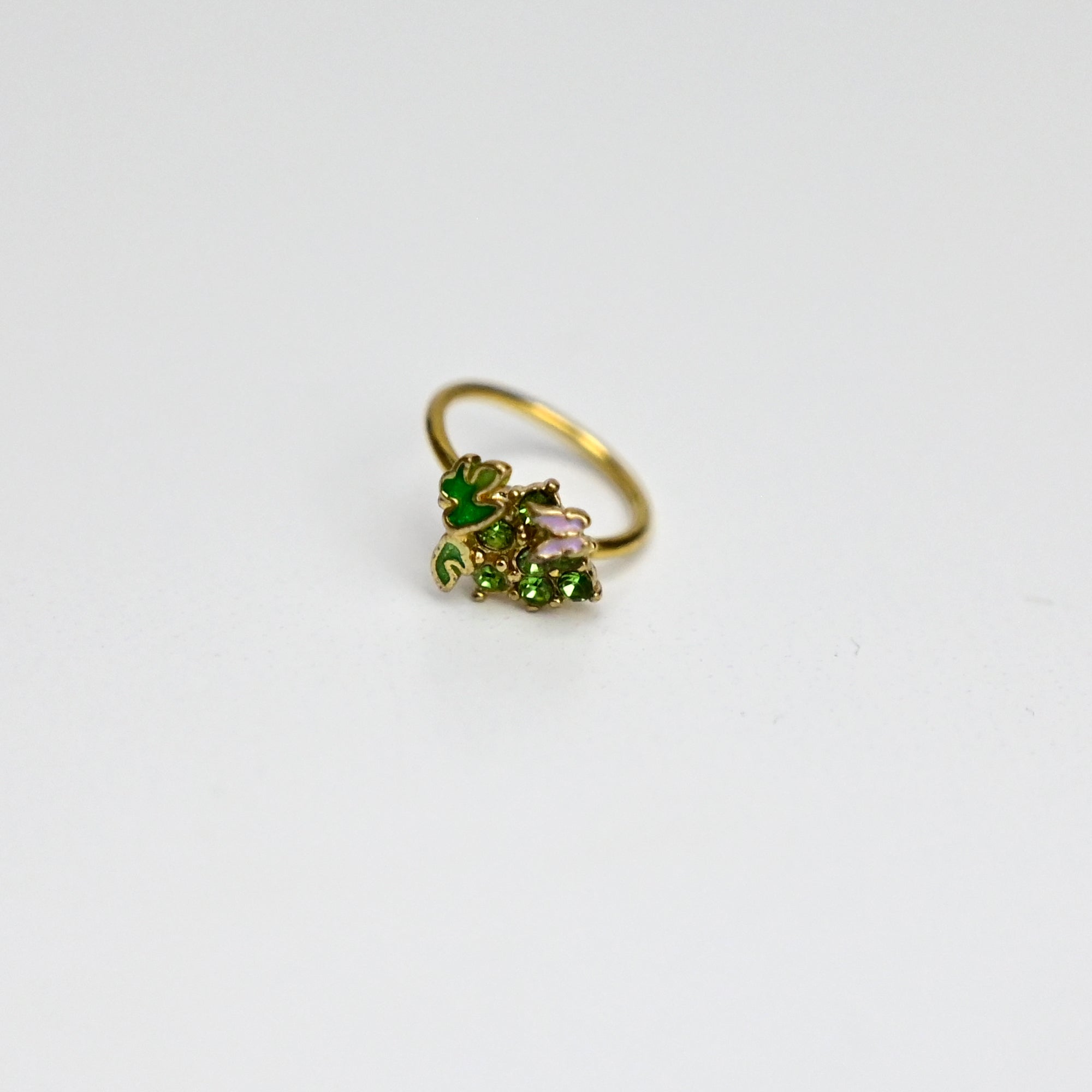 20G 5/16 Green Gem Gold Tone Butterfly Grapes Nose Hoop