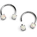 14G 9/16 White Faux Opal Internally Threaded Horseshoe Nipple Ring Set