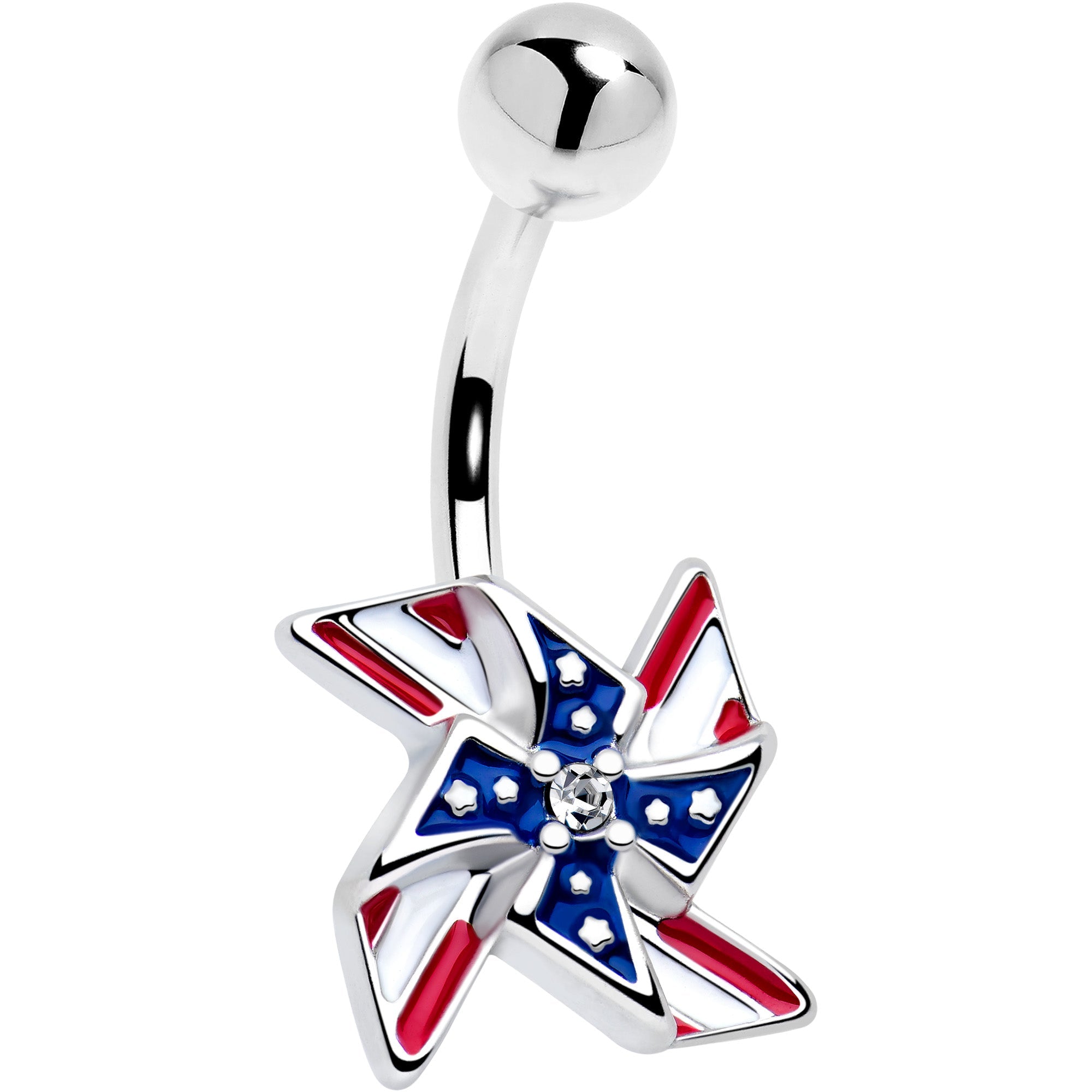Clear Gem Festive Patriotic Pinwheel Belly Ring