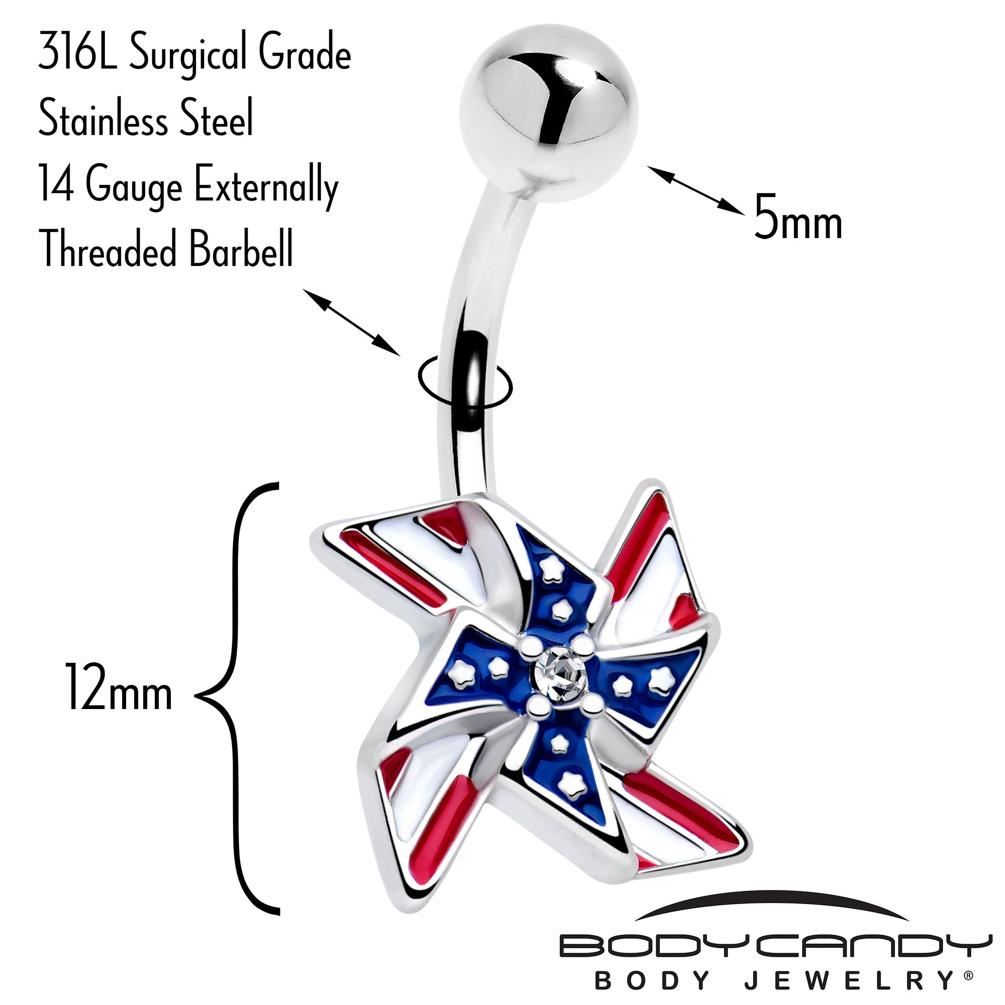 Clear Gem Festive Patriotic Pinwheel Belly Ring