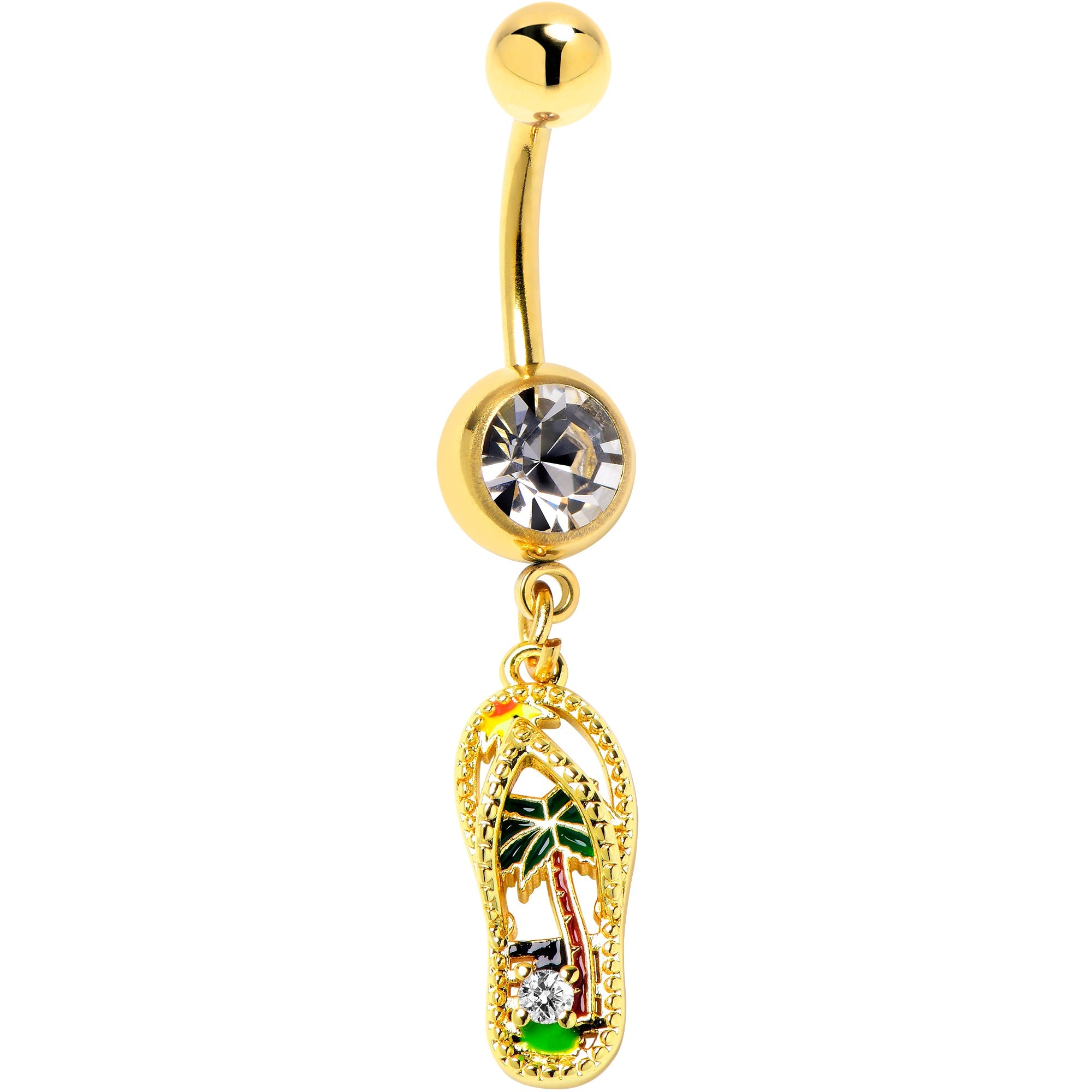 Clear Gem Gold Tone Beach Sandal Dangle Belly Ring