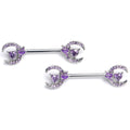 14G 9/16 Purple Gem Butterfly Heart Moon Barbell Nipple Ring Set