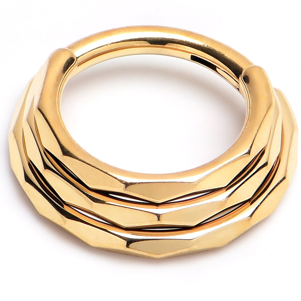 16G 5/16 Gold PVD Faceted Triple Stack Hoop Titanium Hinged Segment Ring