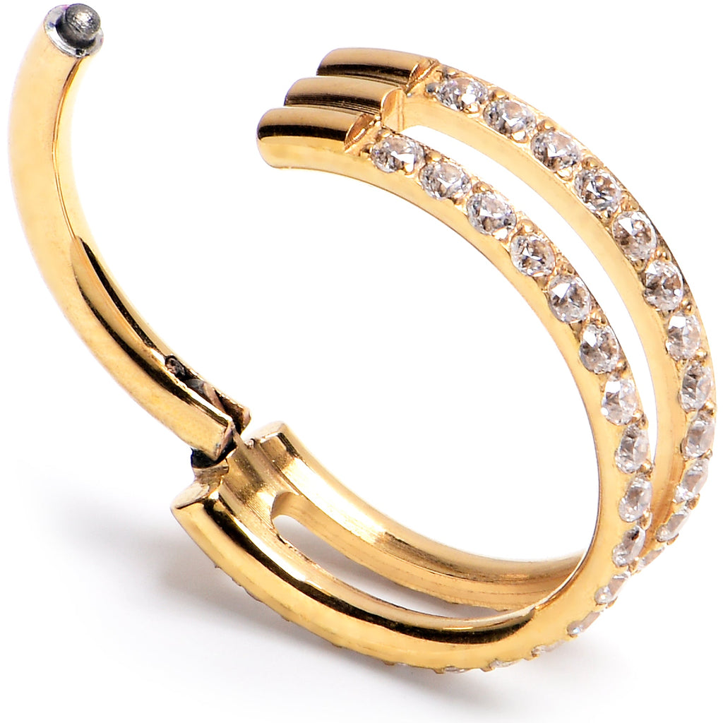 16G 3/8 Cubic Zirconia Gold PVD ASTM F-136 Implant Grade Titanium Double Hinged Segment Ring