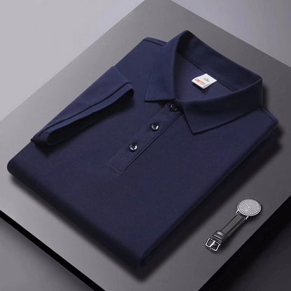 Solid-color Summer Mens Clothing Lapel Half-sleeve High-end Trendy Casual Plain Top
