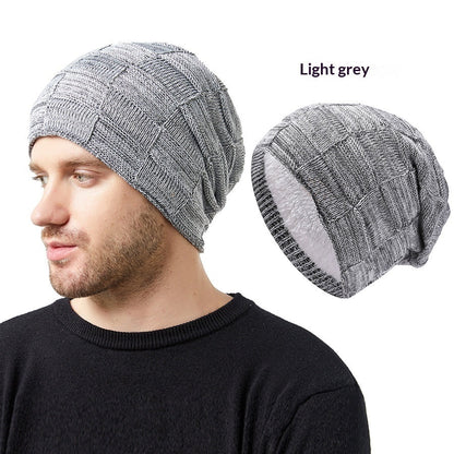 Mens Winter Knitted Hat Couples Style Warm Fleece-Lined Ear-Protecting Wool Cap