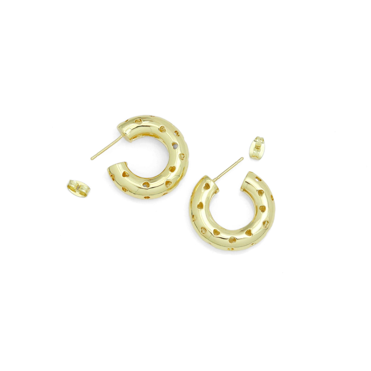 Gold Silver Hollow out Heart Thick Hoop Earrings, Sku#LD566