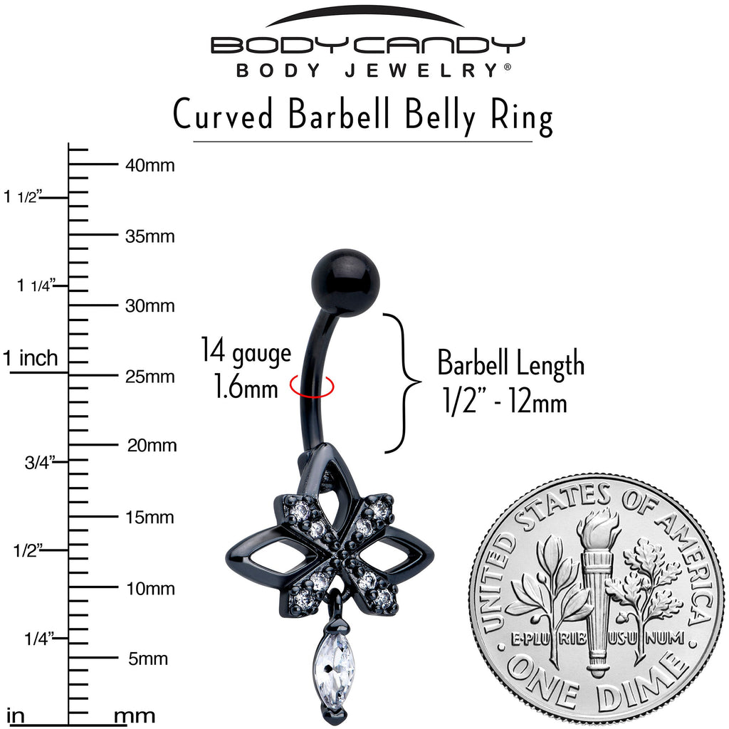 Clear CZ Gem Black Gothic Star Dangle Belly Ring