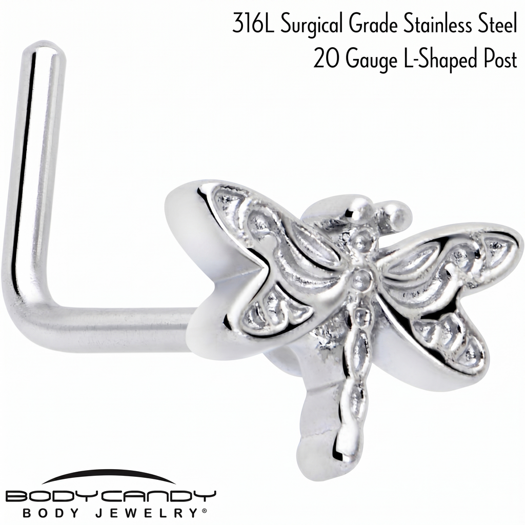 20G 7mm Dragonfly Colors L Shape Nose Ring