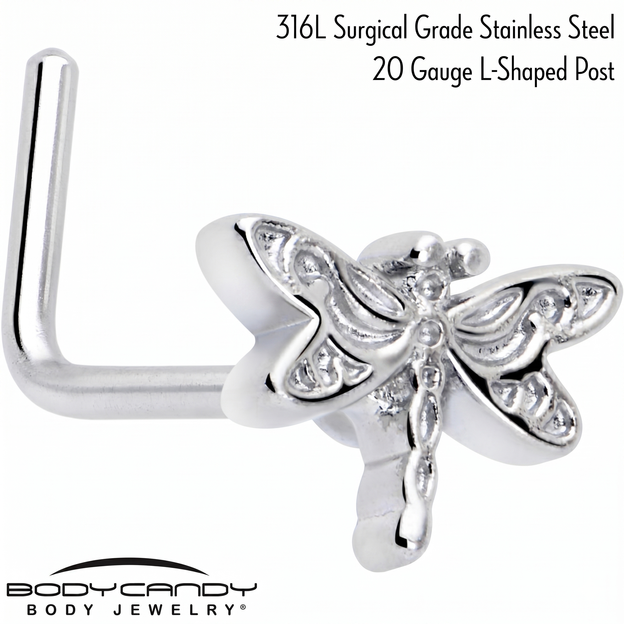 20G 7mm Dragonfly Colors L Shape Nose Ring