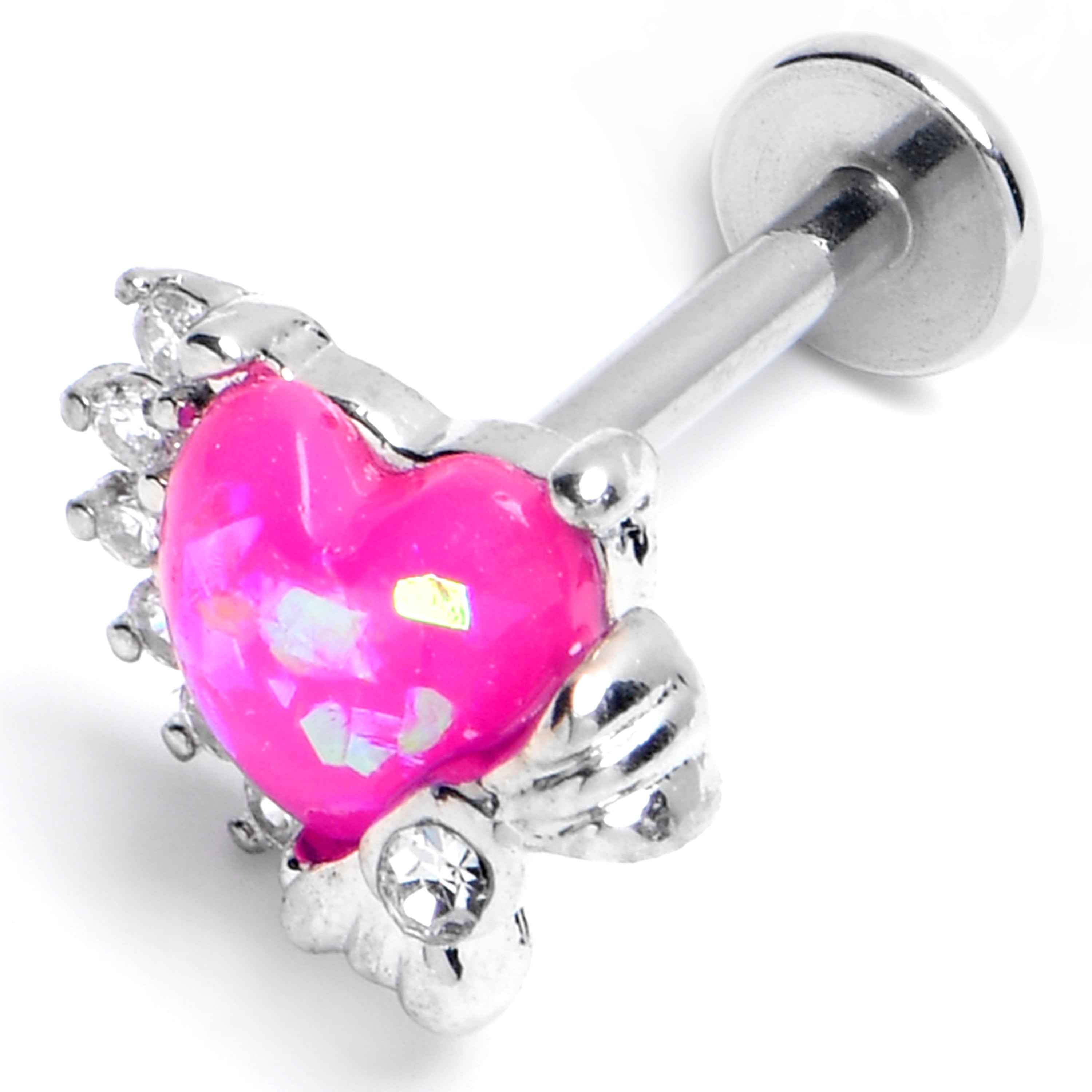 16G 5/16 Pink Faux Opal Sunny Heart Labret Monroe Tragus