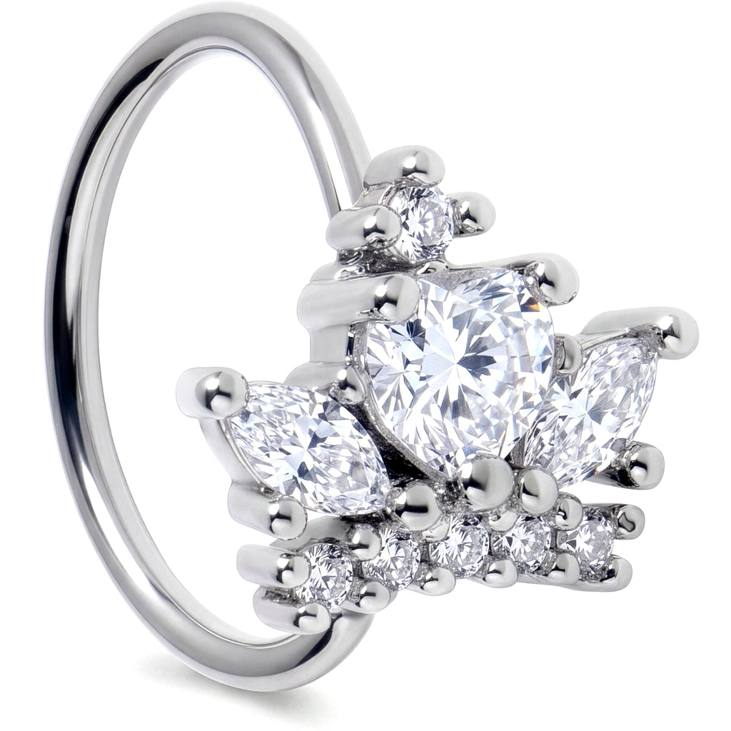20G 5/16 Clear CZ Gem Heart Crown Nose Hoop