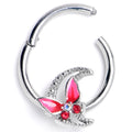 16G 3/8 Pink Gem Butterfly Pink Beauty Hinged Segment Ring