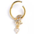 16G 3/8 Clear CZ Gem Gold Tone Moon Bow Heart Hinged Segment Ring