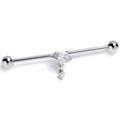 14G Clear CZ Gem Saturn Heart Dangle Industrial Barbell 38mm