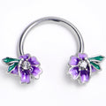 16G 3/8 Clear Gem Faerie Flower Purple Horseshoe Circular Barbell