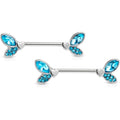 14G 9/16 Blue Gem Butterfly Lover Barbell Nipple Ring Set