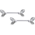 14G 9/16 Clear Gem Butterfly Lover Barbell Nipple Ring Set
