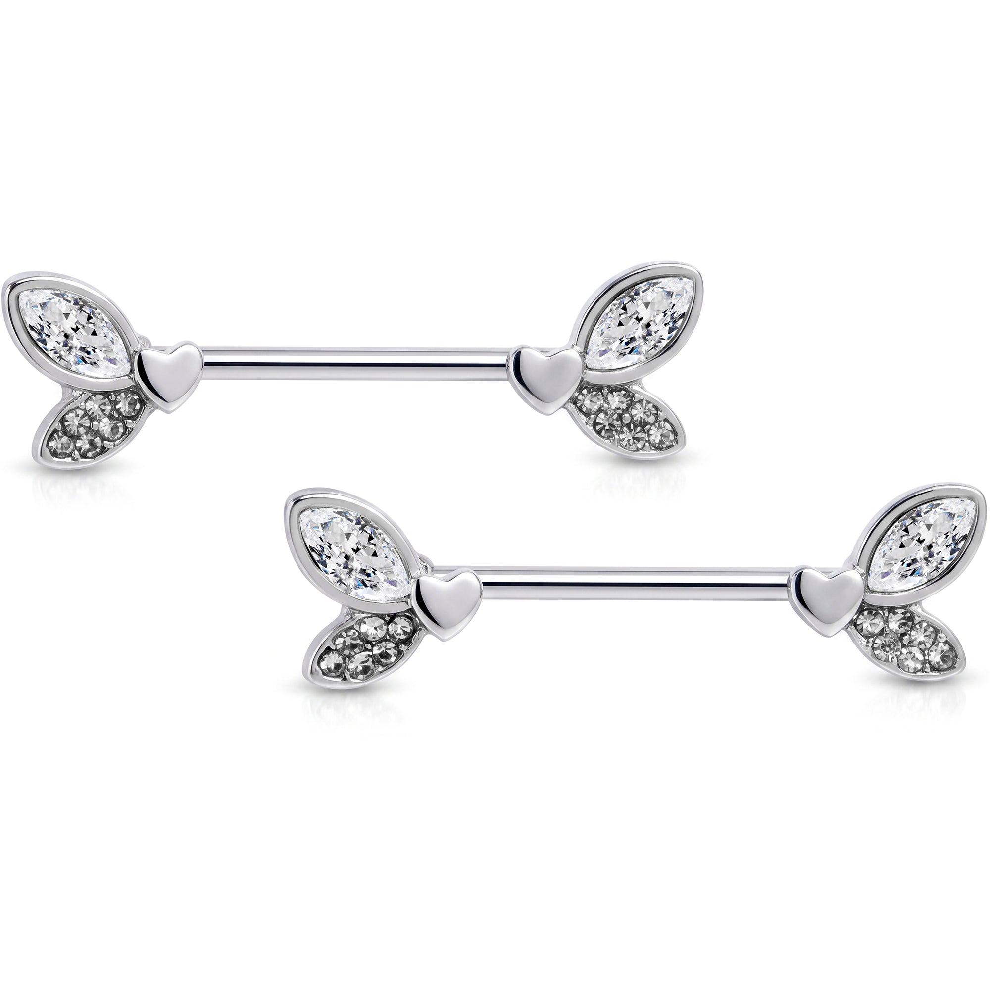 14G 9/16 Clear Gem Butterfly Lover Barbell Nipple Ring Set