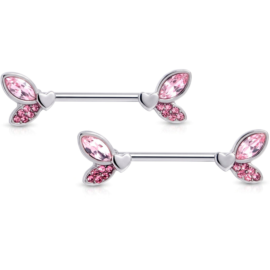 14G 9/16 Pink Gem Butterfly Lover Barbell Nipple Ring Set