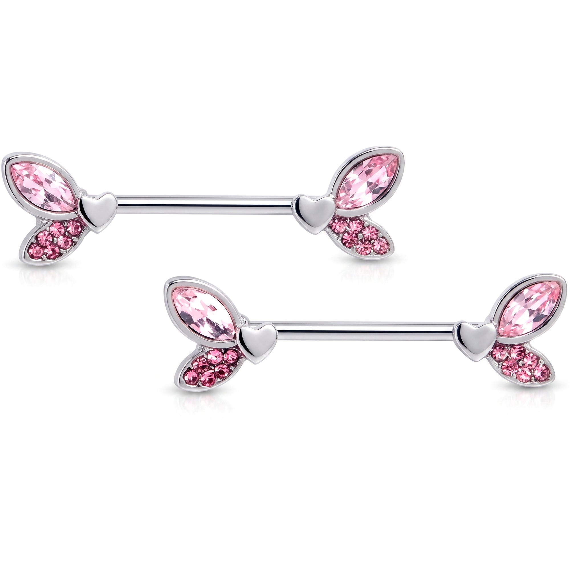 14G 9/16 Pink Gem Butterfly Lover Barbell Nipple Ring Set