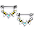 14G 9/16 Aurora Gem Heart Bees Flowers Dangle Nipple Ring Set