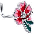 20G 1/4 Clear Gem Faerie Flower Pink L Shape Nose Ring