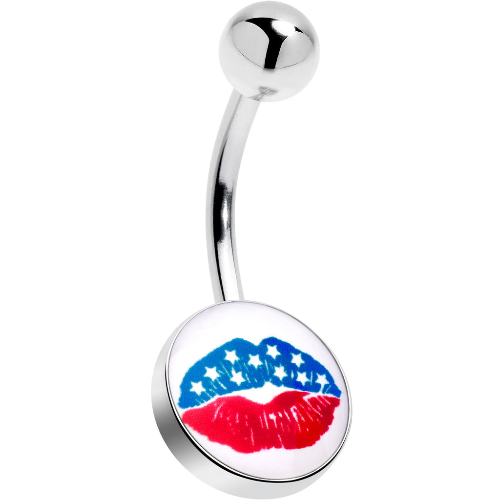 Inlay Patriotic Kissy Lips Belly Ring