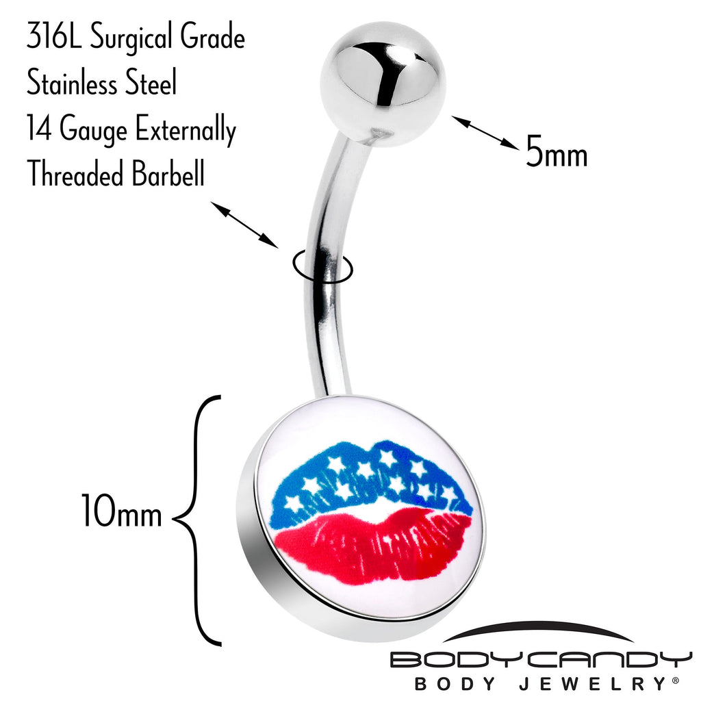 Inlay Patriotic Kissy Lips Belly Ring