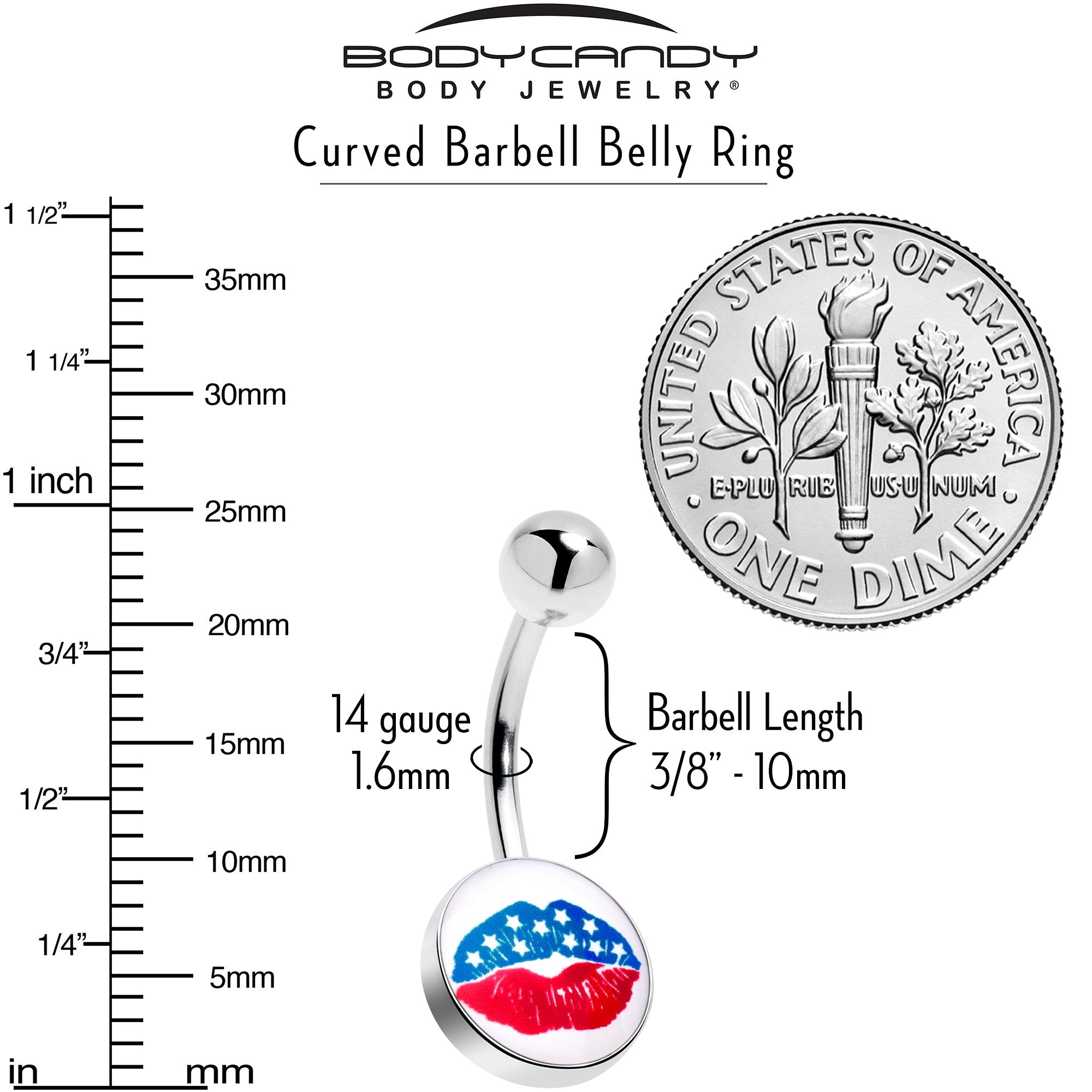 Inlay Patriotic Kissy Lips Belly Ring