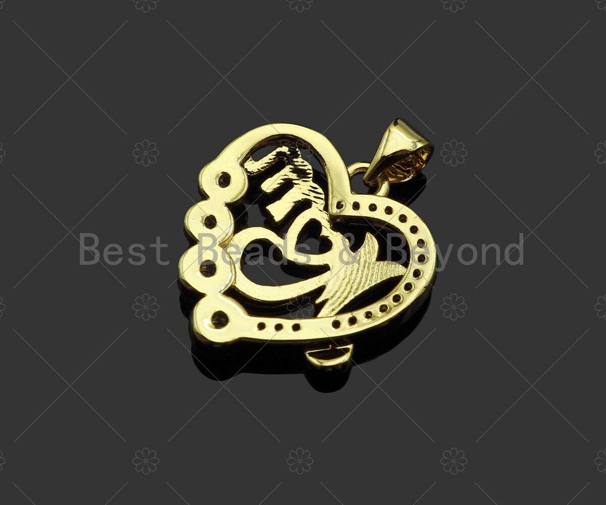 Gold Filled CZ Micro Pave Mom On Heart Shape Pendant, 18K Gold Filled Charm, Mother's Day Gift, Necklace Bracelet Pendant,19x20mm,Sku#LD118