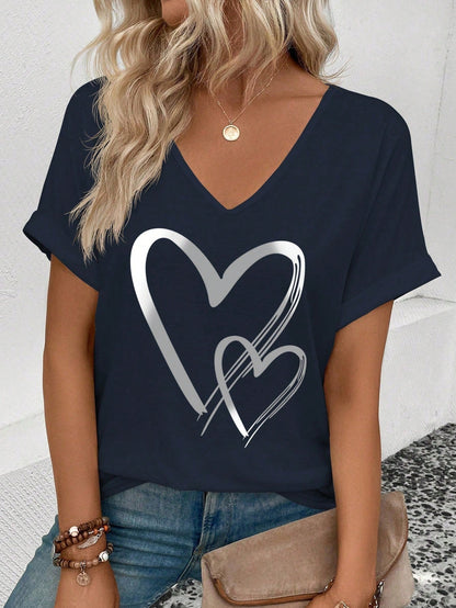 Womens Stylish Printed Slim-fit Short-sleeve Top