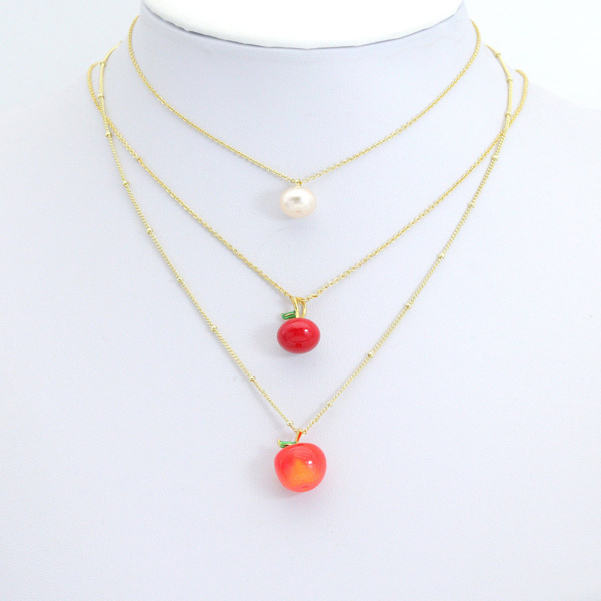 White Pearl Red Apple Charm Pendant,Sku#A489