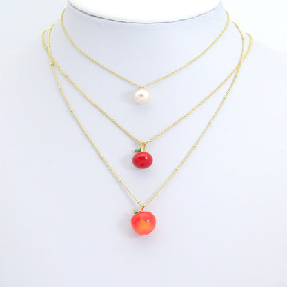 White Pearl Red Apple Charm Pendant,Sku#A489