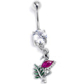 Clear Pink Gem Fabulous Flamingo Dangle Belly Ring