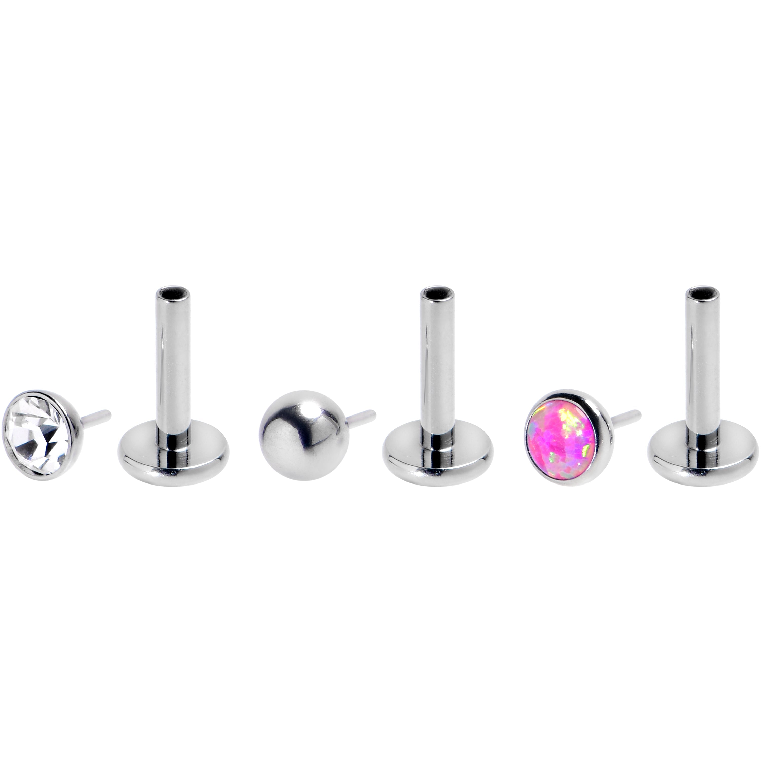 16G 1/4 Pink Synthetic Opal G23 Titanium Threadless Push In Labret Set of 3